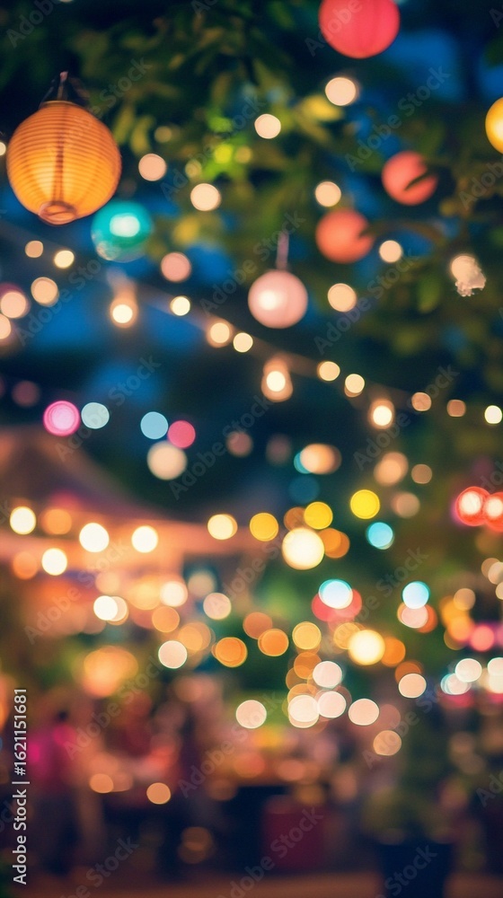 Aufkleber enchanting evening garden party with soft glowing lanterns creating magical bokeh effect, illuminati