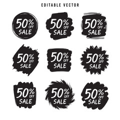 Nine Unique 50% Off Sale Badges: Versatile Design Elements for Marketing Flat vector illustration