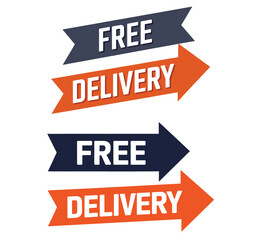 Free Delivery Arrow Banner Set Navy Blue Orange Shipping Promotion Vector Marketing Label Collection