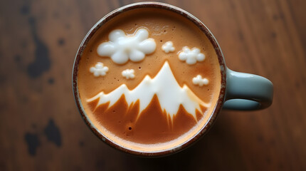 A cup of cappuccino with a rich
