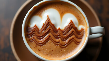 A cup of cappuccino with a rich
