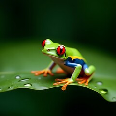 Naklejka premium Portrait of a Red-eyed tree frog (Agalychnis callidrya) on a leaf, Indonesia