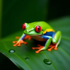 Naklejka premium Portrait of a Red-eyed tree frog (Agalychnis callidrya) on a leaf, Indonesia