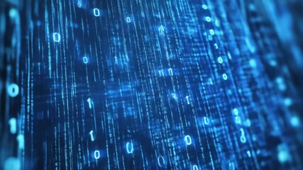 Blue digital stream with glowing binary code and numeric data