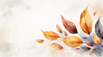 Watercolor Autumn Leaves with Warm Tones on a Neutral Background