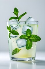 Closeup of Refreshing Mojito with Ice and Mint