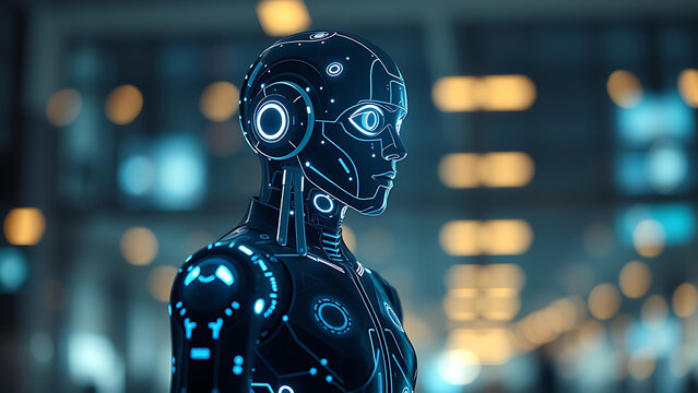 An AI agent hologram symbolizing agentic autonomy for collaboration with the human workforce using a