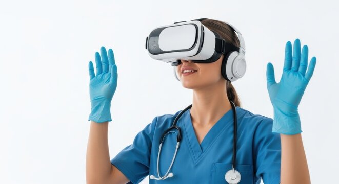 Healthcare professional explores immersive virtual reality for advanced medical training and patient care