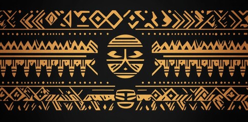 African print features a tribal seamless pattern with a decorative traditional vintage aesthetic, set against a colorful abstract background, comprising a hand-drawn modern illustration of trendy