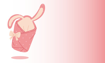 pink envelope for a newborn with bunny ears on a delicate. bunny blanket is designed for girl and is suitable for a party where her gender is taken into account. object on a gradient. horizontal