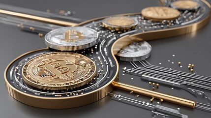 Shiny bitcoin with wired art high resolution images