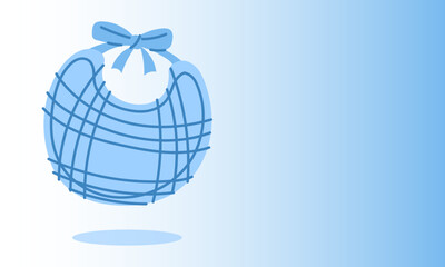 Blue gradient banner with a striped bib. bib is for little boy and is suitable for gender party. Surprise for a pregnant woman. Let's find out the baby's gender. baby shower. It's a boy. Horizontal