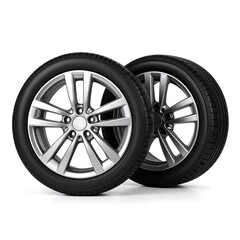 Obraz premium Two car wheels on white background