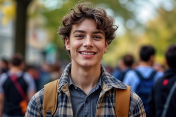 Naklejka premium Happy student guy at college