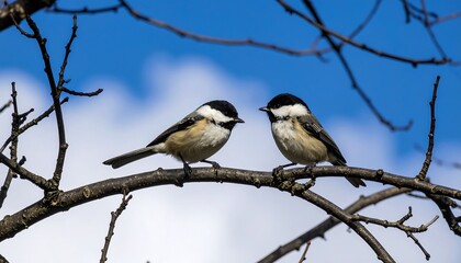 Fototapeta premium Two chickadees on a branch