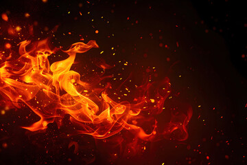 Fiery orange flames and embers dark background