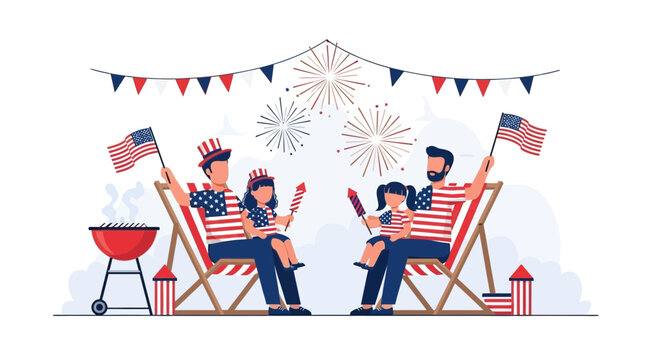 Celebrating Independence Day With Family And Patriotic Decorations Illustration - Powered by Adobe