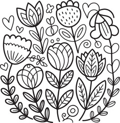 Whimsical floral pattern with hearts and leaves botanical decorative