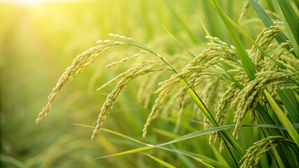 Fresh Rice Plant with Dew Drops &ndash; Agricultural Closeup Image