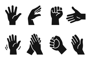Fototapeta premium Hand gestures silhouette icon set. communication, sign language silhouette collection