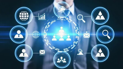 Dynamic digital network connecting team members for collaborative success, touching virtual interface with modern technology and professional business strategy - Powered by Adobe