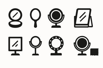 Beauty and makeup solid icon set. mirror, vanity, style symbols in solid design