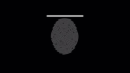 Futuristic fingerprint biometric scanner animation for identification and recognition with transparent alpha channel background