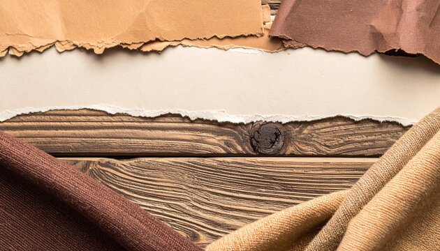 Torn Paper Edges on Rustic Wooden Surface with Texture Rich Details Frame