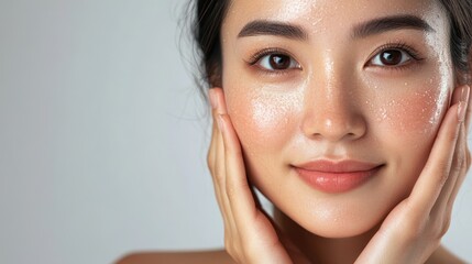 Close-up portrait of a person with radiant skin.