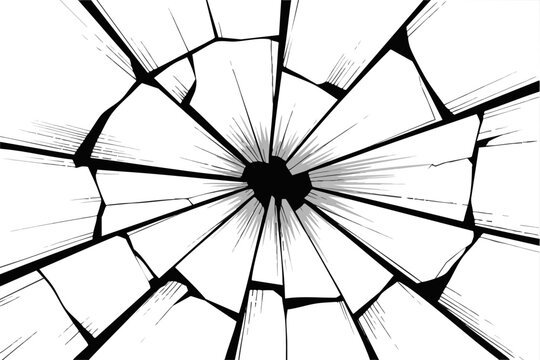 Shattered Glass Sketch Art Vector. Radial Lines and Fragmented Pieces Work