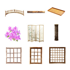 A collection of traditional Japanese elements showcasing harmony and nature. Japanese Style isolated on white background, Transparent Background