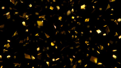 Golden confetti falling on a black background creating a festive and celebratory atmosphere perfect for new year events or corporate party announcements