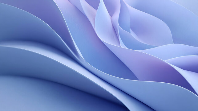 Minimalist flowing curves in soft pastel blue and lavender, gentle rhythmic patterns creating a sense of calm, smooth gradients, high-end abstract art, professional lighting