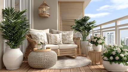 Stylish plants and pottery styled outdoor lounge high resolution images