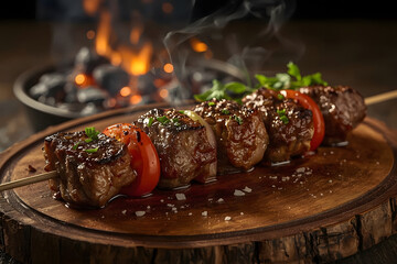 Grilled lamb chops served with vegetables on a plate for dinner