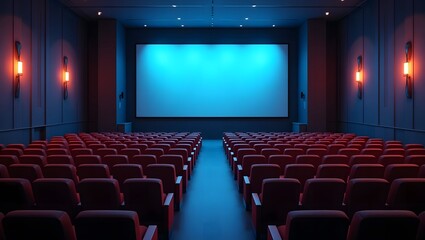 modern movie theater with red seats and blank screen