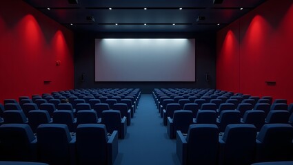 Obraz premium modern movie theater with red seats and blank screen