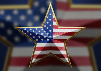 Golden star with american flag pattern, symbolizing patriotism