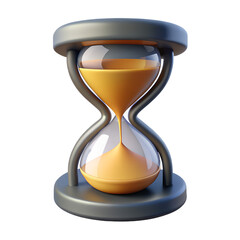 A 3d render of an hourglass with golden sand flowing, symbolizing time, deadlines, and the passage of moments, isolated on transparent background