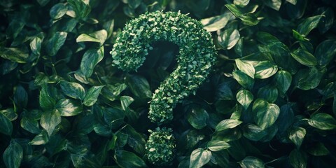 Obraz premium Image of a question mark symbol made from leaves, set against the backdrop of greenery.