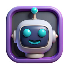 A 3d render of a cute robot face with a friendly smile, symbolizing ai, automation, and future technology, isolated on transparent background
