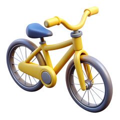 A charming 3d rendering of a yellow bicycle with gray accents, isolated on transparent background, perfect for childrens illustrations and playful designs