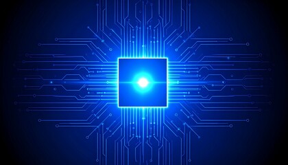 Obraz premium Glowing Blue Circuit Board Futuristic Technology and Digital Innovation Concept.