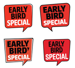 Early Bird Special Speech Bubble Banner Set Red Sale Promotion Labels Vector Marketing Design Collection