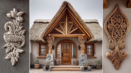 Traditional carved wood door entrance cultural style high resolution images