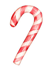 Red and white striped candy cane on white background