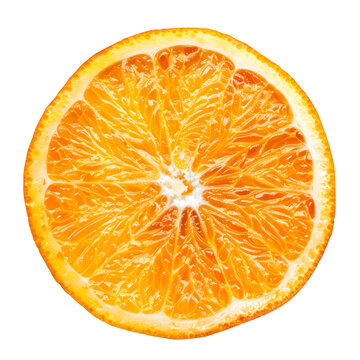 Isolated orange slice floating in white space, vivid texture, no shadow, PNG style, ultra-HD