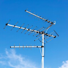 Outdoor TV antenna against a clear sky