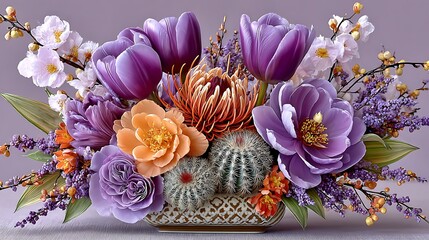 Traditional vase with lush flower decor high resolution picture