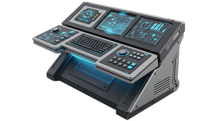 Futuristic Control Panel Console with Digital Interface Isolated on Transparent Background

